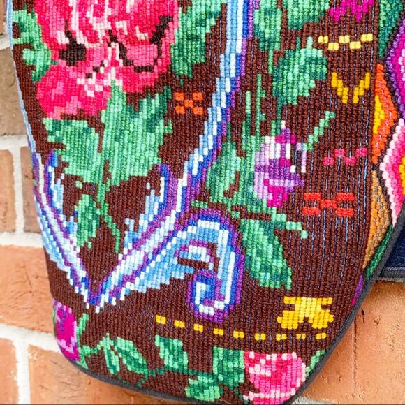 Vintage Cross Stitch Handmade Vest Bright Embroidered Floral Rose Medium - Picture 3 of 6